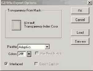 Диалоговое окно GIF89a Export Options